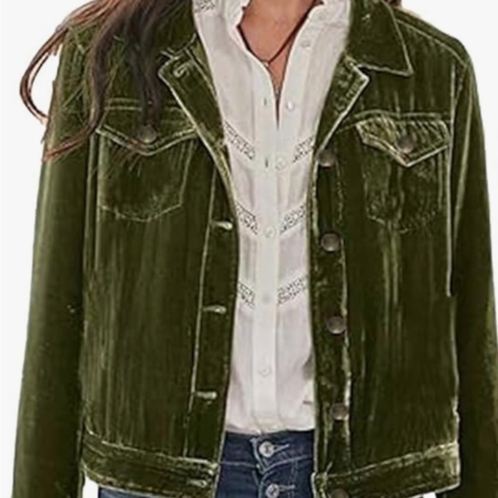 Olive Green Velvet Women's Jacket
